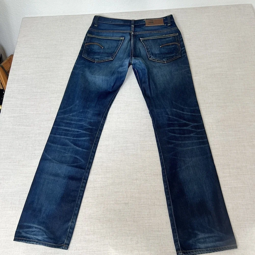 G-Star Raw '3301 STRAIGHT' Mens Straighg Dark Blue Button Fly Size W36 L34